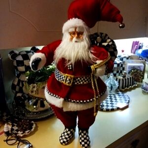 Festive Red Santa Figurine with Checkered Accents Mackenze Childs Retired 2 Feet